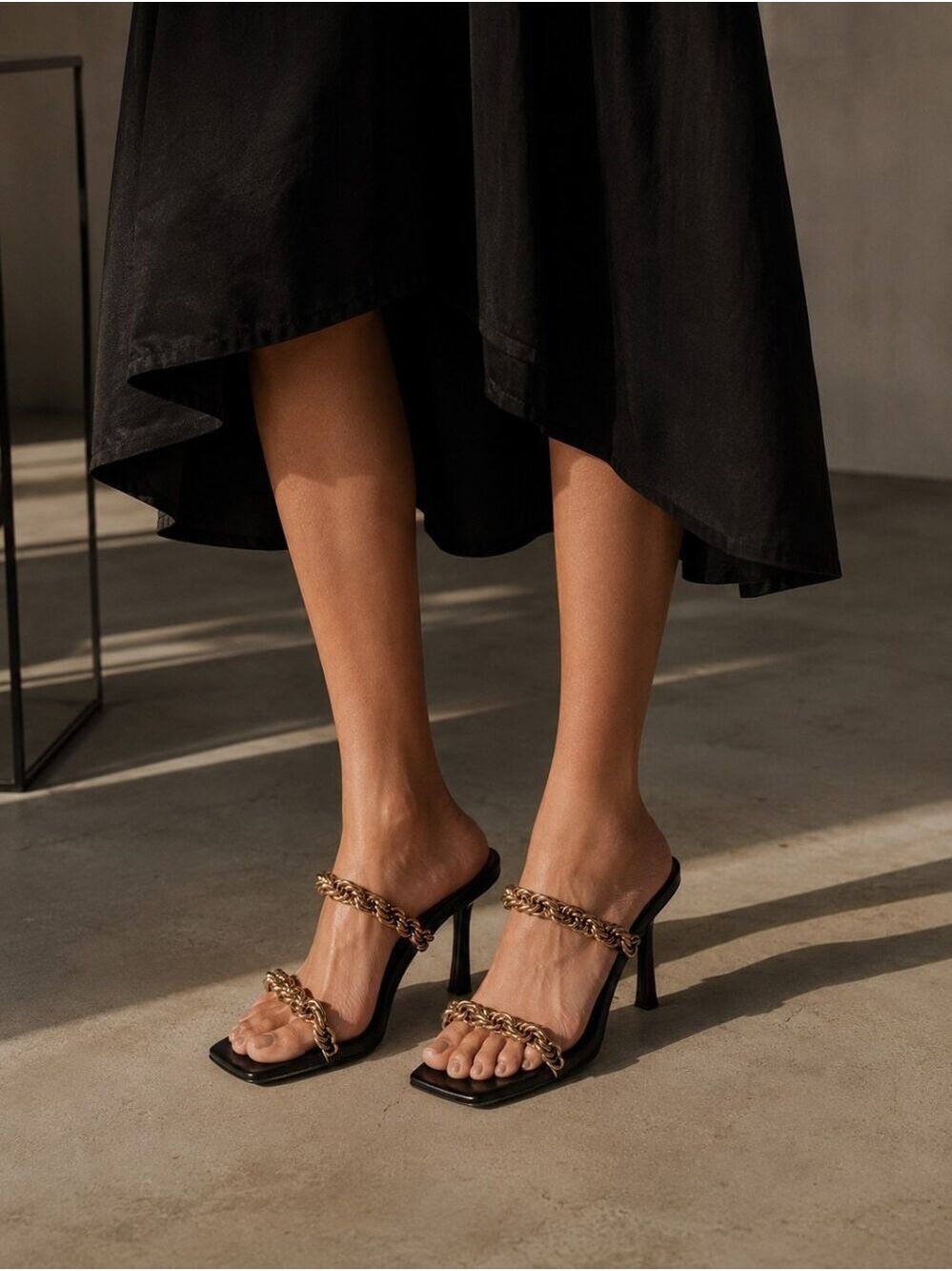 Public Desire Black Gold Chain Strappy Heeled Mules Y2K Glam Quiet Luxury Y2K 6